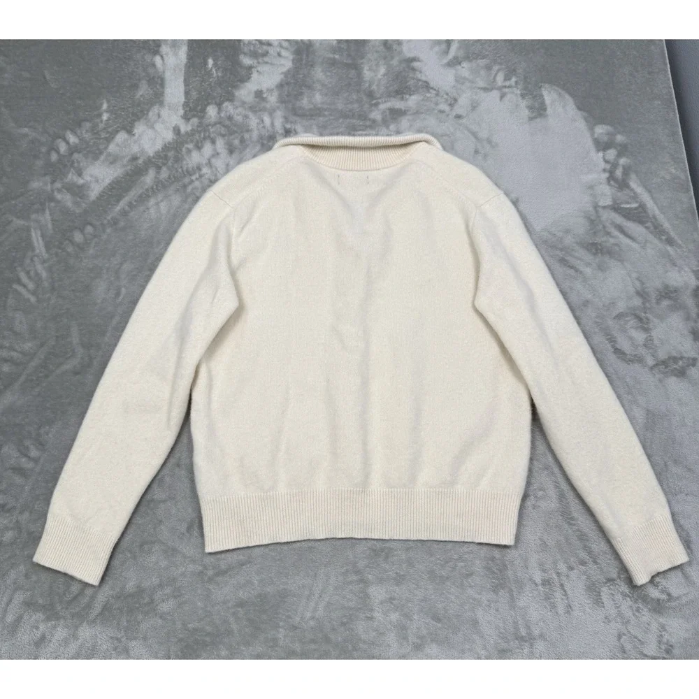 Polo Ralph Lauren 1/4 Zip Pullover Mens XL Cream Ivory White 100% Wool Gray Pony